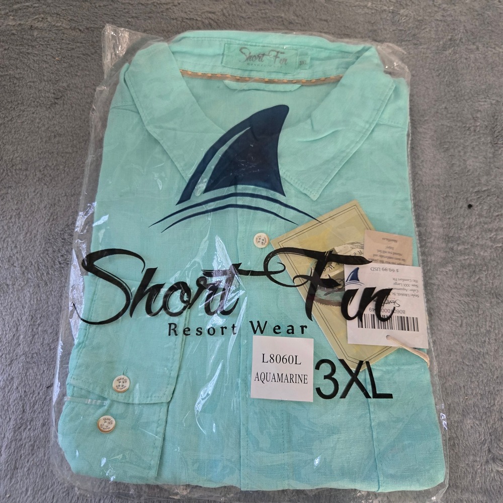 Short Fin Resort Wear St Barts Aquamarine Linen Shirt Mens 3XL L8060L NEW